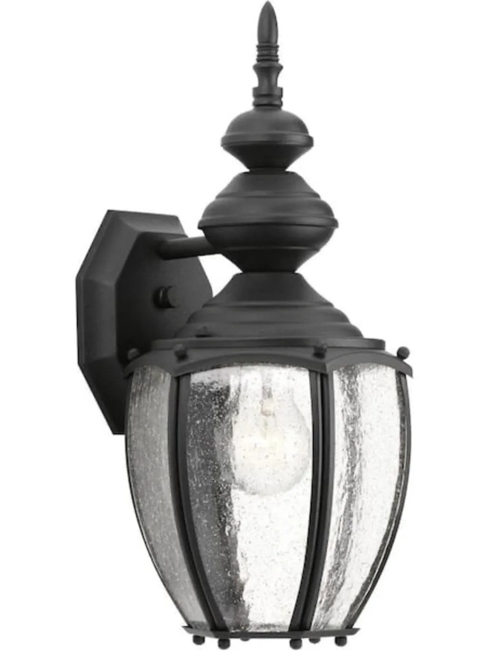 Matte‎ Black Outdoor Lantern with Seeded Glass